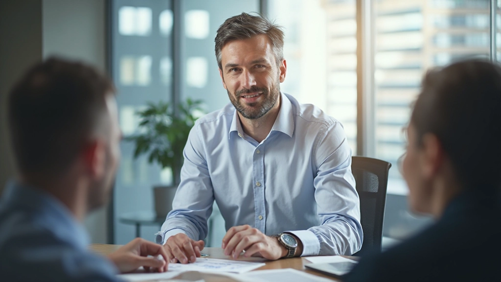 Лидер обсуждает стратегию с командой вокруг стола в офисе