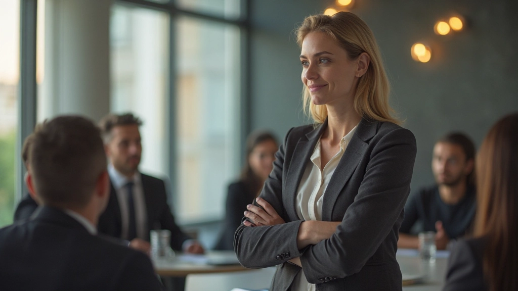 Деловая женщина проводит презентацию перед командой в конференц-зале